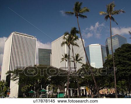 Stock Photography -  Honolulu, Oahu, HI, Hawaii, Downtown, skyline, high-rise buildings. Fotosearch