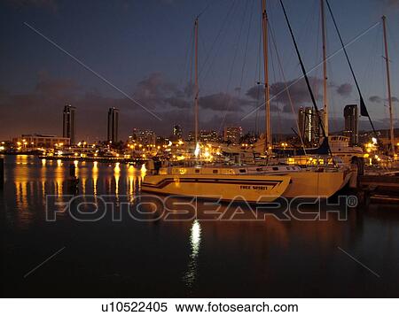 Stock Photography -  Honolulu, Oahu, HI, Hawaii, Kewalo Basin, marina, morning. Fotosearch