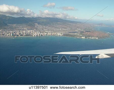 Stock Image -  Honolulu, Waikiki, Oahu, HI, Hawaii, aerial. Fotosearch