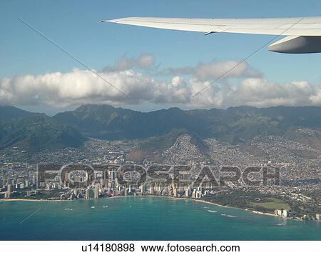 Honolulu, Waikiki, Oahu, HI, Hawaii, aerial View Large Photo Image Stock Photo - Honolulu, Waikiki, Oahu, HI, Hawaii, aerial. Fotosearch