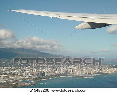 Stock Photograph -  Honolulu, Waikiki, Oahu, HI, Hawaii, aerial. Fotosearch