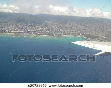 Stock Photograph -  Honolulu, Waikiki, Oahu, HI, Hawaii, aerial. Fotosearch