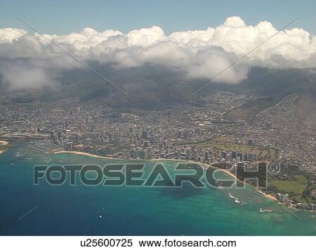 Honolulu, Waikiki, Oahu, HI, Hawaii, aerial View Large Photo Image Stock Photography - Honolulu, Waikiki, Oahu, HI, Hawaii, aerial. Fotosearch