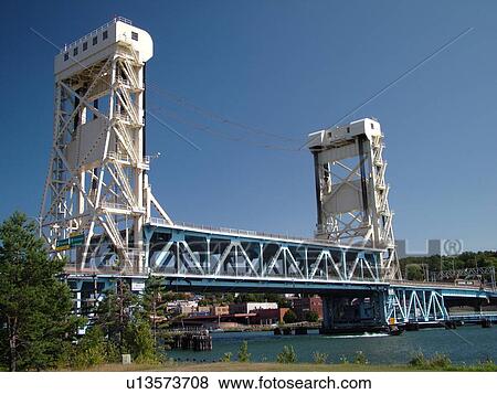 Stock Photo -  Houghton/Hancock, MI, Michigan, Portage Lift Bridge, Portage Lake, Bridgeview Park. Fotosearch