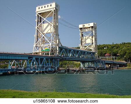 Stock Photo -  Houghton/Hancock, MI, Michigan, Portage Lift Bridge, Portage Lake, Bridgeview Park. Fotosearch