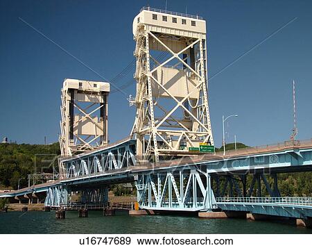 Stock Photo -  Houghton/Hancock, MI, Michigan, Portage Lift Bridge, Portage Lake. Fotosearch