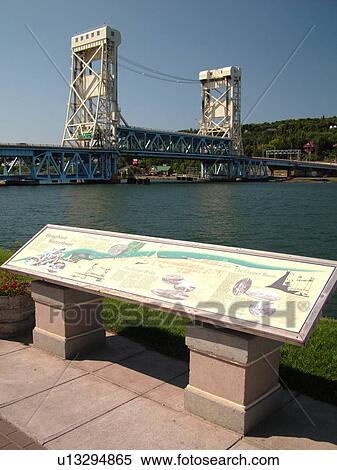 Stock Photography -  Houghton/Hancock, MI, Michigan, Portage Lift Bridge, Portage Lake, Bridgeview Park. Fotosearch