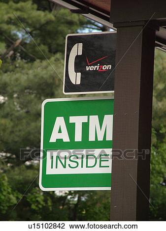 information signs, phone, ATM machine inside, View Large Photo Image Stock Image - information signs, phone, ATM machine inside, . Fotosearch
