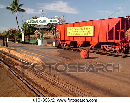 Stock Image -  Kaanapali, Maui, HI, Hawaii, Puukoii Station, Train Depot, Sugarcane Train, Lahaina Kaanapali & Pacific Railroad. Fotosearch