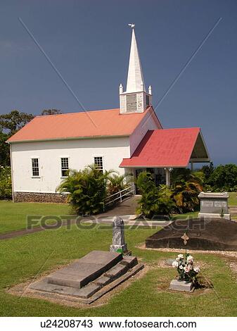 Stock Image -  Kailua-Kona, Big Island, Island of Hawaii, HI, Hawaii, Kona Coast, Leeward, West Coast, Holualoa, church. Fotosearch
