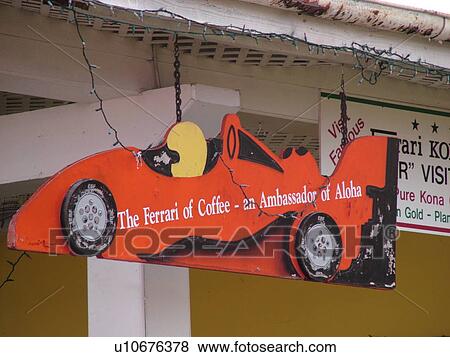Stock Photo -  Kailua-Kona, Big Island, Island of Hawaii, HI, Hawaii, Kona Coast, Leeward, West Coast, Kona Coffee, The Ferrari of Coffee sign. Fotosearch