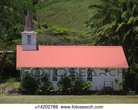 Stock Photo -  Kamalo, Molokai, HI, Hawaii, East Molokai, Our Lady of Seven Sorrows Church, Father Damien built this first church in 1874. Fotosearch