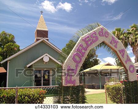 Kaunakakai, Molokai, HI, Hawaii, downtown, Green Church on Church Row, Flores de Mayo View Large Photo Image Stock Image - Kaunakakai, Molokai, HI, Hawaii, downtown, Green Church on Church Row, Flores de Mayo. Fotosearch