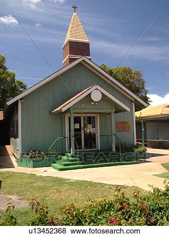 Kaunakakai, Molokai, HI, Hawaii, downtown, Green Church on Church Row View Large Photo Image Stock Photo - Kaunakakai, Molokai, HI, Hawaii, downtown, Green Church on Church Row. Fotosearch