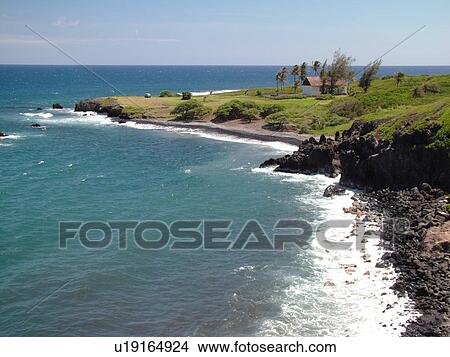 Picture -  Kaupo, Piilani Highway, Maui, HI, Hawaii, East Maui, Waiuha Bay, Hui Aloha Church. Fotosearch