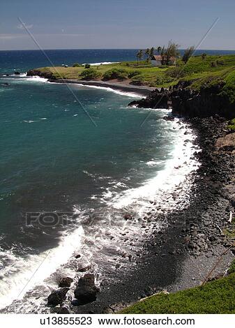 Stock Image -  Kaupo, Piilani Highway, Maui, HI, Hawaii, East Maui, Waiuha Bay, Hui Aloha Church. Fotosearch