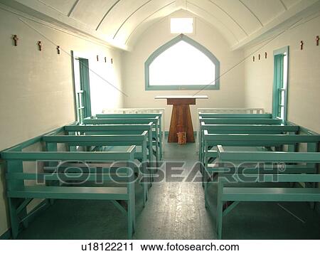 Stock Image -  Keauhou, Big Island, Island of Hawaii, HI, Hawaii, Kona Coast, Leeward, West Coast, St. Peter's Church ca. 1880, Blue & White Catholic Church. Fotosearch