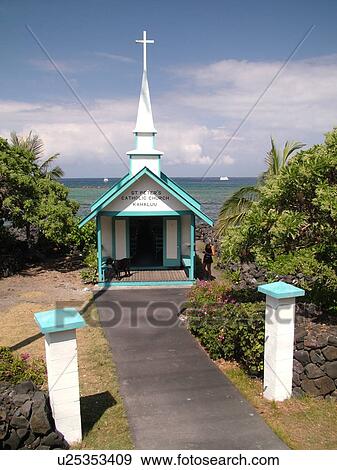 Keauhou, Big Island, Island of Hawaii, HI, Hawaii, Kona Coast, Leeward, West Coast, St. Peter's Church ca. 1880, Blue & White Catholic Church View Large Photo Image Stock Photo - Keauhou, Big Island, Island of Hawaii, HI, Hawaii, Kona Coast, Leeward, West Coast, St. Peter's Church ca. 1880, Blue & White Catholic Church. Fotosearch