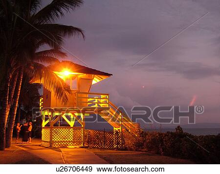 Stock Photo -  Kihei, Maui, HI, Hawaii, Leeward Coast, Maalaea Bay, Kamaloe, Kamaloe beach, evening, lifeguard hut, Southwestern Coast. Fotosearch