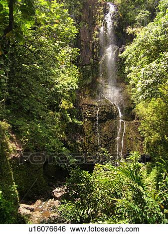 Stock Photograph -  Kipahulu, Piilani Highway, Maui, HI, Hawaii, Hana Coast, East Maui, North Shore, Paihi Falls, waterfalls. Fotosearch