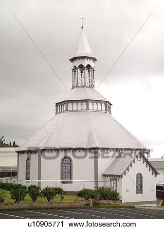 Stock Image -  Kula, Maui, HI, Hawaii, Church of the Holy Ghost, octagonal shaped, Waiakoa Village. Fotosearch