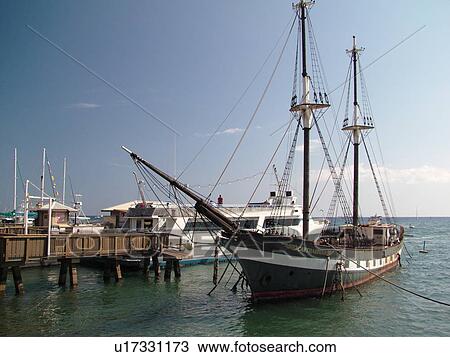 Stock Image -  Lahaina, Maui, HI, Hawaii, Lahaina Harbor, Carthaginian Whale Boat. Fotosearch
