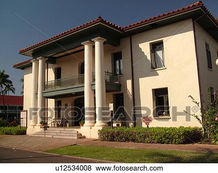 Stock Photo -  Lahaina, Maui, HI, Hawaii, The Old Lahaina Courthouse ca. 1859. Fotosearch