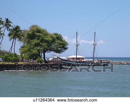 Picture -  Lahaina, Maui, HI, Hawaii, West Maui, Lahaina Harbor, Carthaginian, old whaling ship. Fotosearch