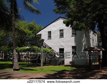 Picture -  Lahaina, Maui, HI, Hawaii, West Maui, Historic Downtown, Front Street, Baldwin Home, Missionary Home of The Reverend Dwight Baldwin. Fotosearch