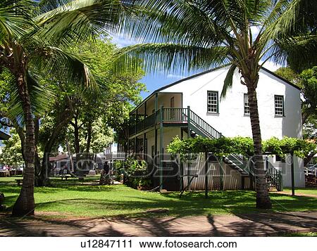 Stock Image -  Lahaina, Maui, HI, Hawaii, West Maui, Historic Downtown, Front Street, Baldwin Home, Missionary Home of The Reverend Dwight Baldwin. Fotosearch