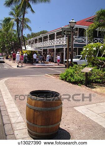 Stock Image -  Lahaina, Maui, HI, Hawaii, West Maui, Historic Downtown, Pioneer Inn, shops. Fotosearch