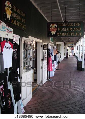 Stock Image -  Lahaina, Maui, HI, Hawaii, West Maui, Historic Downtown, Historic Pioneer Inn, shops. Fotosearch