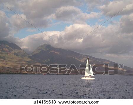 Stock Image -  Lahaina, Maui, HI, Hawaii, West Maui, Auau Channel, West Maui Mountains. Fotosearch