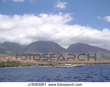Stock Image -  Lahaina, Maui, HI, Hawaii, West Maui, Auau Channel, West Maui Mountains. Fotosearch