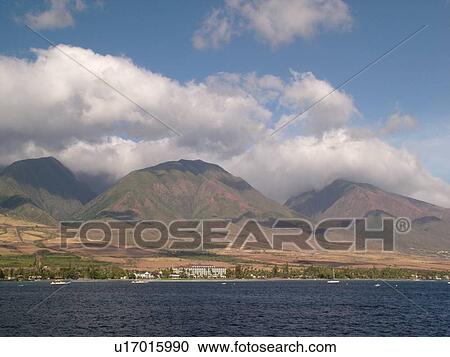 Stock Image -  Lahaina, Maui, HI, Hawaii, West Maui, Auau Channel, West Maui Mountains. Fotosearch