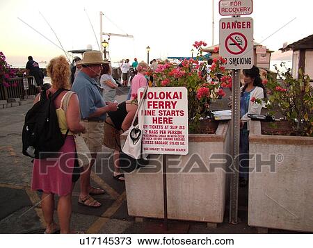 Stock Image -  Lahaina, Maui, HI, Hawaii, West Maui, Lahaina Harbor, Ferry Terminal, Molokai Express Passenger Ferry. Fotosearch