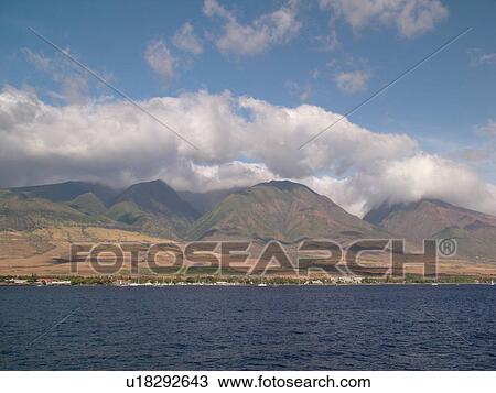 Stock Image -  Lahaina, Maui, HI, Hawaii, West Maui, Auau Channel, West Maui Mountains. Fotosearch