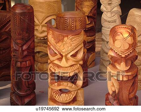 Stock Image -  Lahaina, Maui, HI, Hawaii, West Maui, wood sculptures. Fotosearch