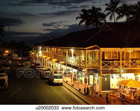 Lahaina, Maui, HI, Hawaii, West Maui, Historic Downtown, Historic Pioneer Inn, evening, shops, aerial View Large Photo Image Stock Image - Lahaina, Maui, HI, Hawaii, West Maui, Historic Downtown, Historic Pioneer Inn, evening, shops, aerial. Fotosearch