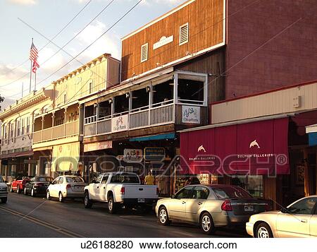 Stock Image -  Lahaina, Maui, HI, Hawaii, West Maui, Historic Downtown, Front Street, shops. Fotosearch