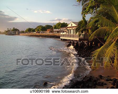 Stock Photo -  Lahaina, Maui, HI, Hawaii, West Maui, Lahaina Harbor, Front Street, seawall, waterfront. Fotosearch