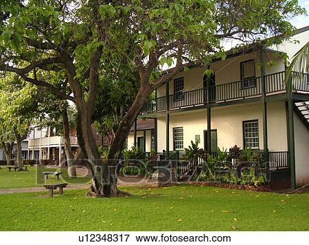 Stock Photo -  Lahaina, Maui, HI, Hawaii, West Maui, Historic Downtown, Front Street, Baldwin Home, Missionary Home of The Reverend Dwight Baldwin. Fotosearch
