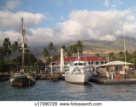 Stock Photo -  Lahaina, Maui, HI, Hawaii, West Maui, Lahaina Harbor, Carthaginian, old whaling ship. Fotosearch