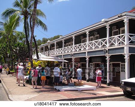 Stock Photo -  Lahaina, Maui, HI, Hawaii, West Maui, Historic Downtown, Pioneer Inn, shops. Fotosearch