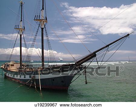 Stock Photo -  Lahaina, Maui, HI, Hawaii, West Maui, Lahaina Harbor, Carthaginian, old whaling ship. Fotosearch