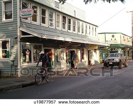 Stock Photo -  Lahaina, Maui, HI, Hawaii, West Maui, Historic Downtown, Front Street. Fotosearch