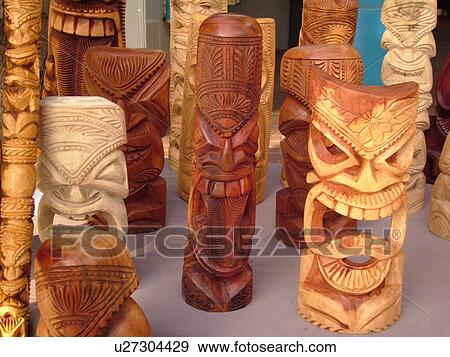 Stock Photo -  Lahaina, Maui, HI, Hawaii, West Maui, wood sculptures. Fotosearch