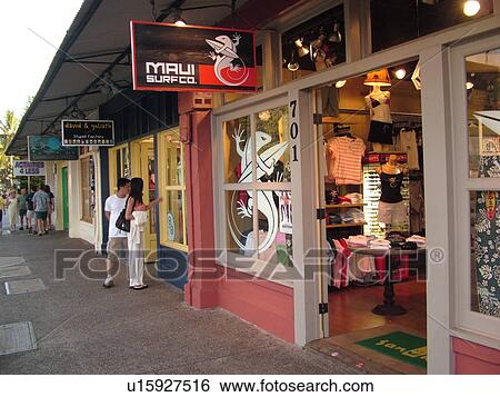 Stock Photograph -  Lahaina, Maui, HI, Hawaii, West Maui, Historic Downtown, Front Street, shops. Fotosearch