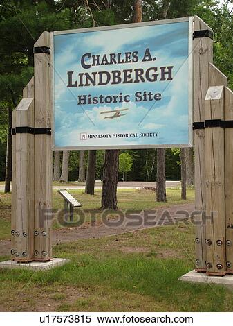 Stock Photography -  Little Falls, MN, Minnesota, Charles A Lindbergh Historic Site, sign, Minnesota Historical Society. Fotosearch