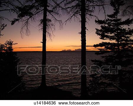 Stock Photograph -  Little Sandy Bay, WI, Wisconsin, Lake Superior, sunset. Fotosearch